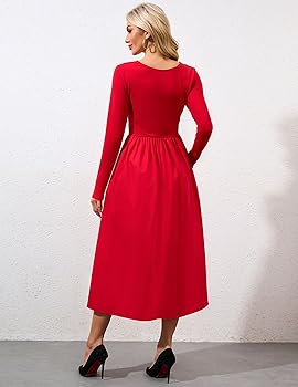 Amazon.com: Ziesexy Boat Neck Patchwork Long Sleeve Midi
